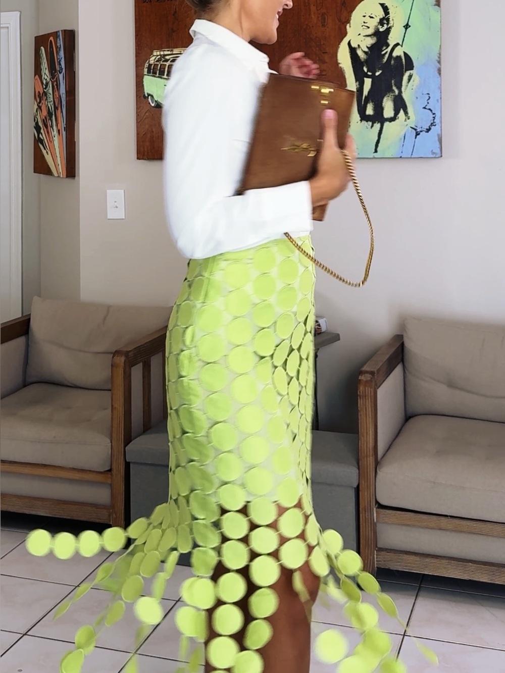 Lime Circle Fringe Midi Skirt - Women's